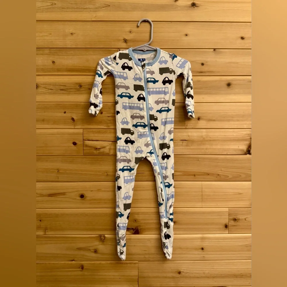 Kickee Pants Size 9-12 Months Car Zipper Bamboo Stretchy Footie Pajamas